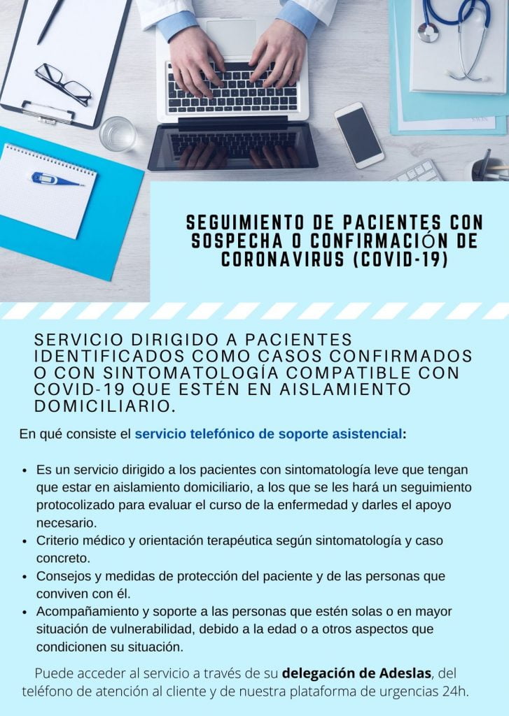 Protocolo Adeslas: servicio a pacientes confirmados o con síntomas de COVID-19
